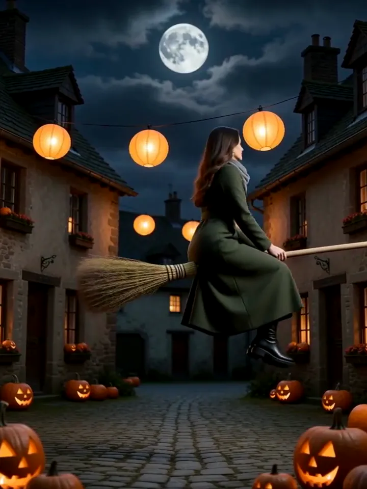 AI Flying Broom: Lantern night